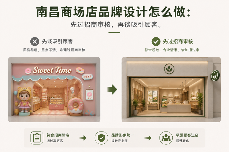 南昌商场店品牌设计怎么做：先过招商审核，再谈吸引顾客。