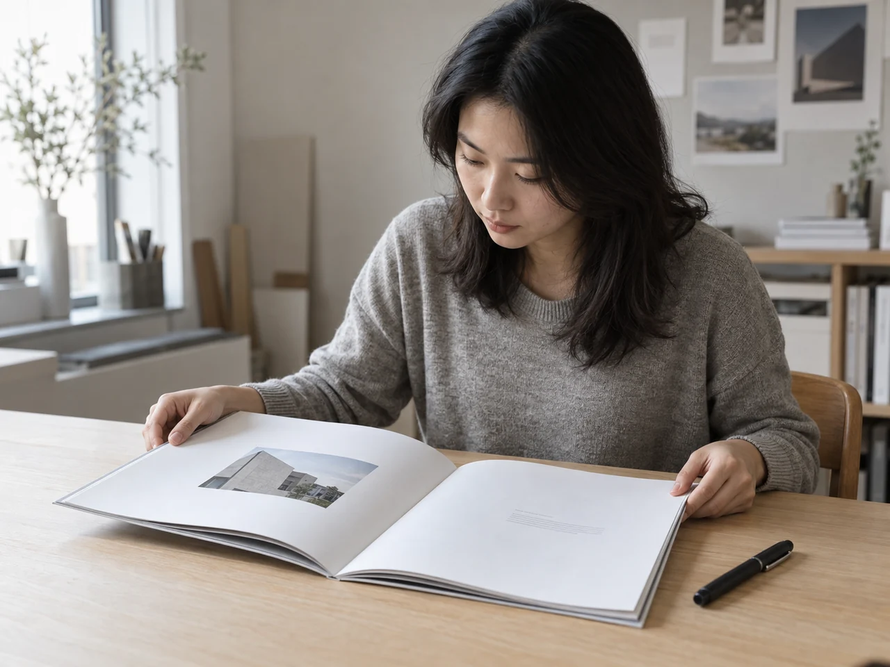 中国设计师审阅画册版式与纸张效果
